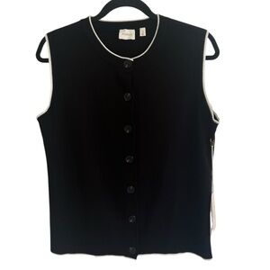 Cyrus NYC Black Contrast Piping Sleeveless Cardigan Sweater Vest NWT Medium